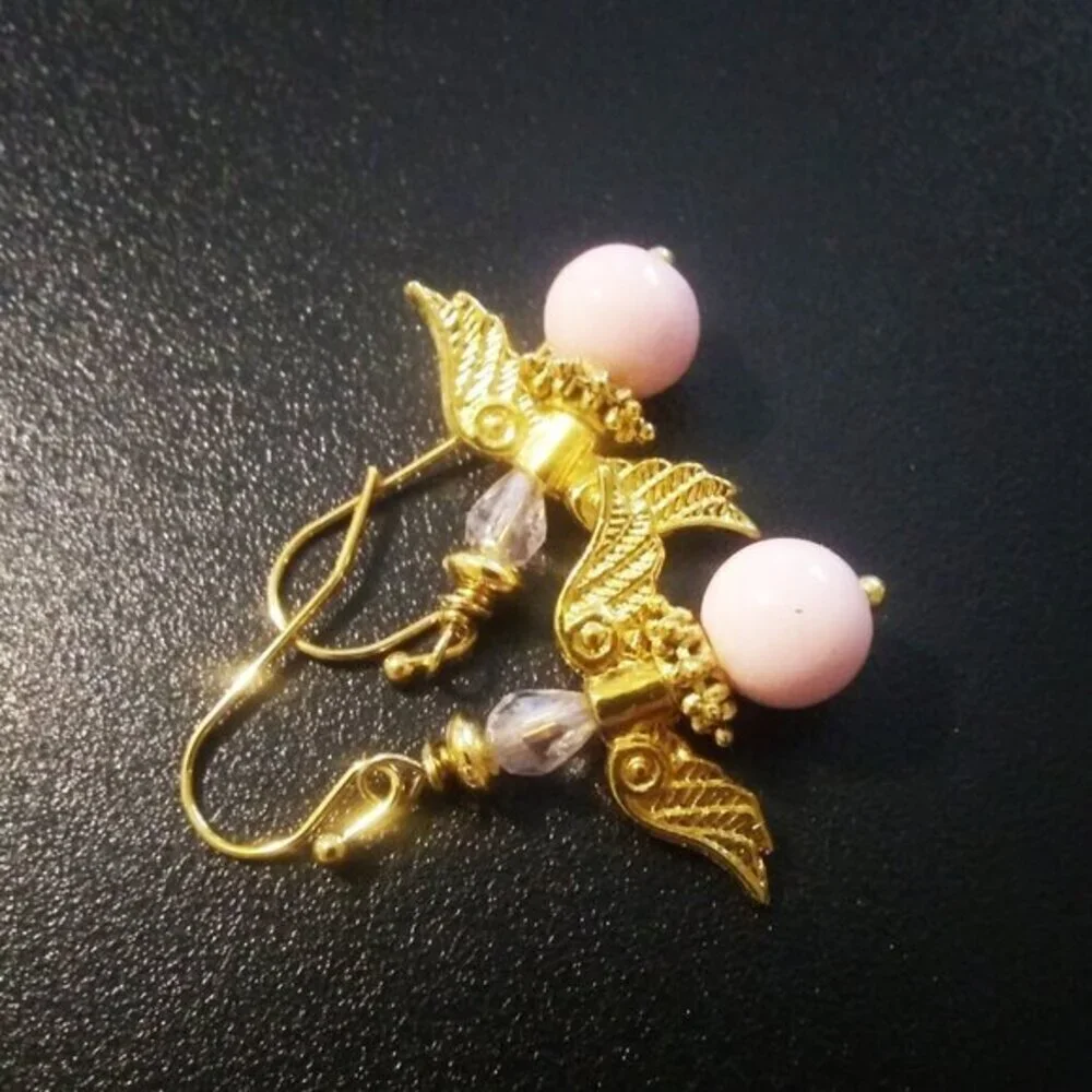 Guardian Angel Earrings! Gold & Pink Angels Wings! - Picture 7 of 8